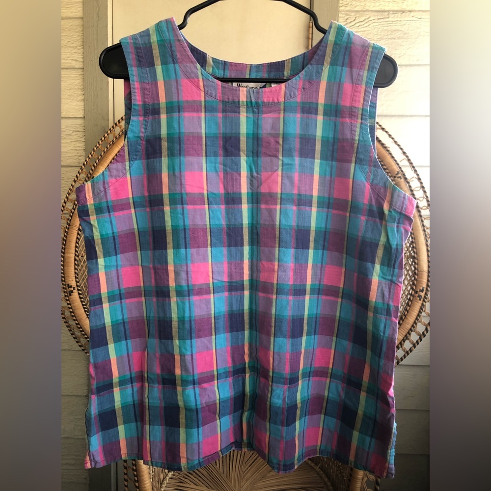 Vintage Pastel Rainbow Plaid Sleeveless Tank Top from Weathervane Retro